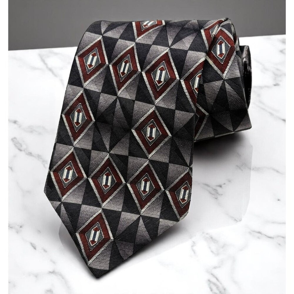 Milano Uomo Silk Neck Tie Diamond Geometric Pattern Office Business Attire